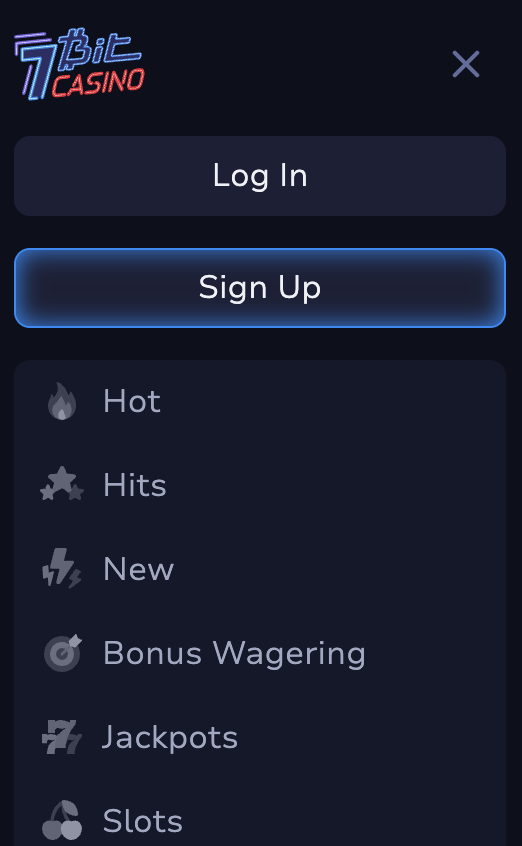 7Bit Casino Mobile Menu
